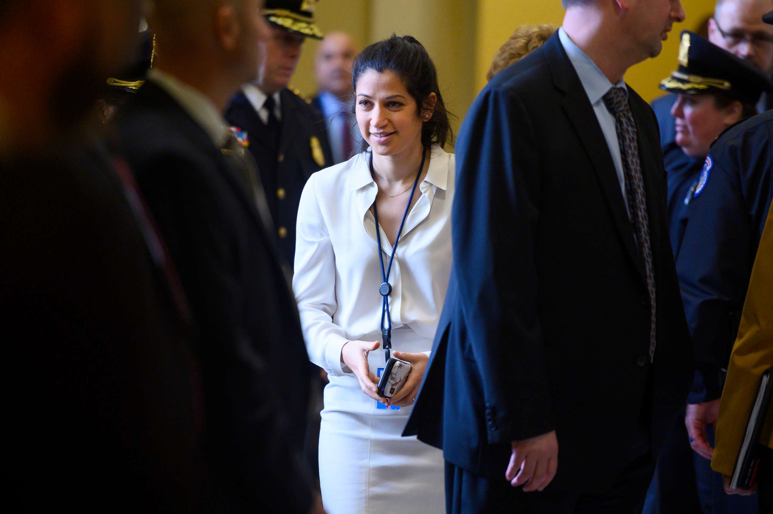 PHOTO: Katie Waldman, press secretary for Vice President Mike Pence, is seen in the Capitol during the Senate Policy luncheons in the Capitol, February 11, 2020.