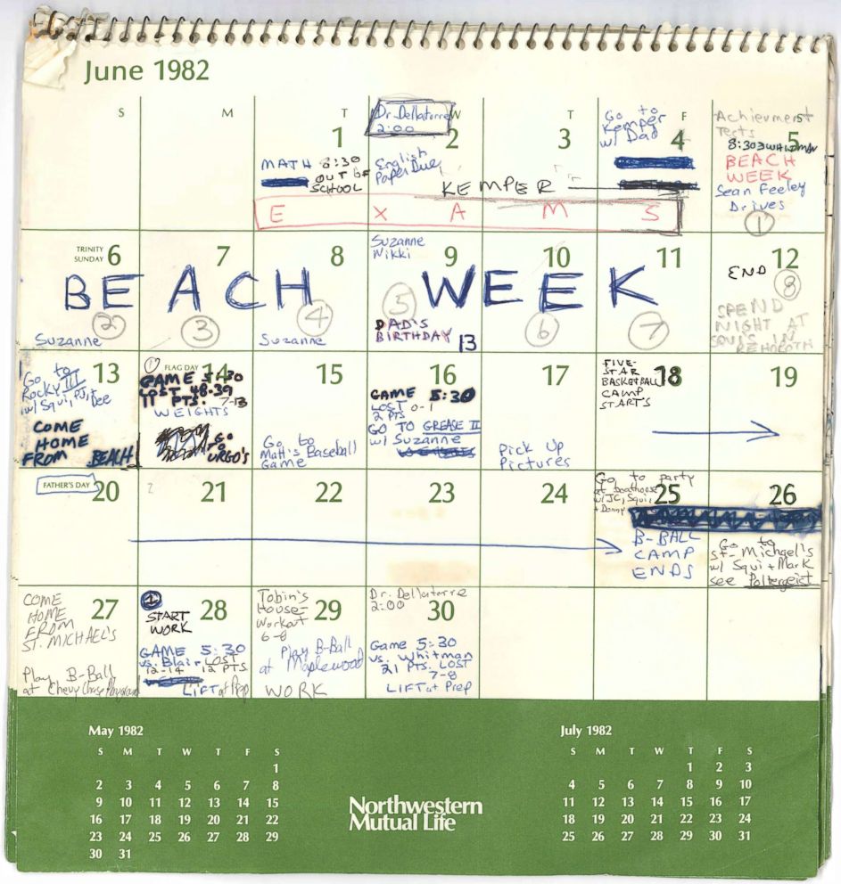 PHOTO: This image released by the Senate Judiciary Committee, Sept. 26, 2018, in Washington, shows Supreme Court nominee Judge Brett Kavanaugh's calendar, from the Summer of 1982.