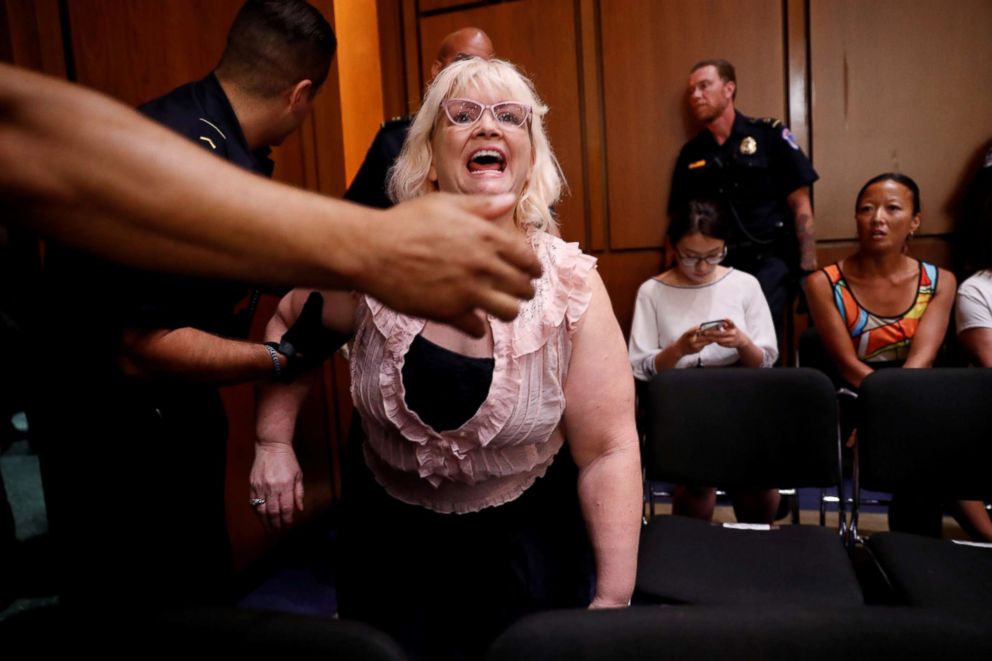 PHOTO: A protester is removed from a Senate Judiciary Committee confirmation hearing for U.S. Supreme Court nominee judge Brett Kavanaugh on Capitol Hill in Washington, Sept. 4, 2018.