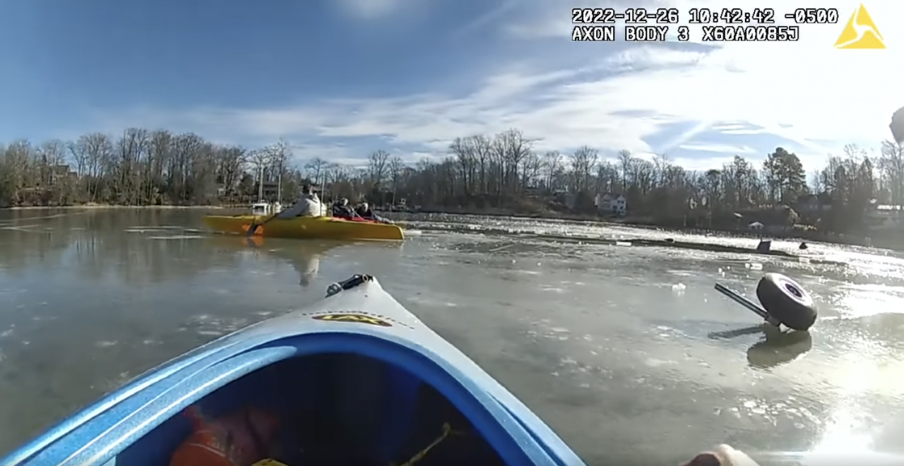 PHOTO: The Anne Arundel County Police Department released body-worn camera footage of the rescue of a pilot on Beards Creek in Edgewater, Maryland, Dec. 26, 2022.