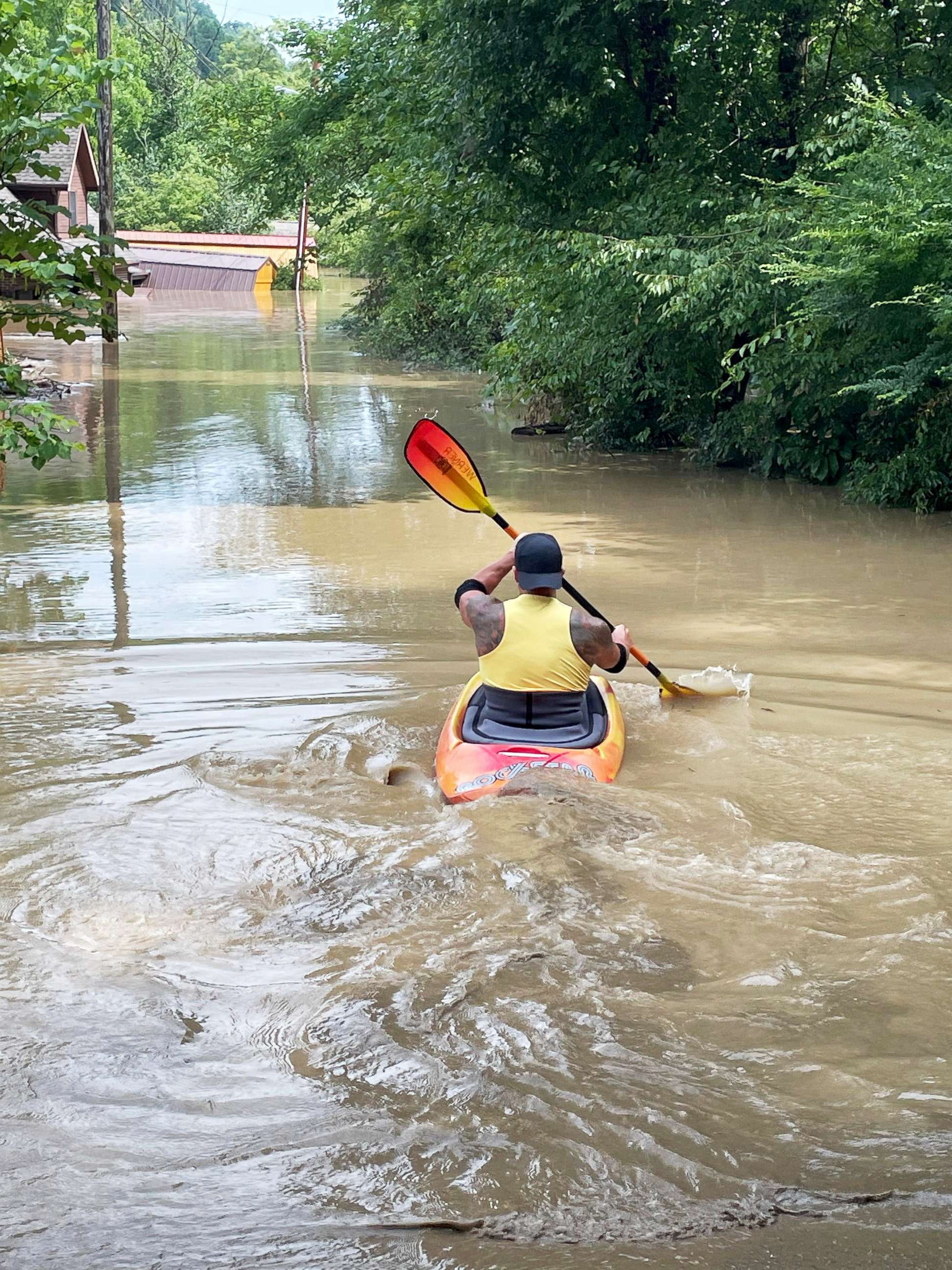 PHOTO: Larry Adams went out in his kayak to help rescue family during the recent flooding in Whitesburg, Ky.