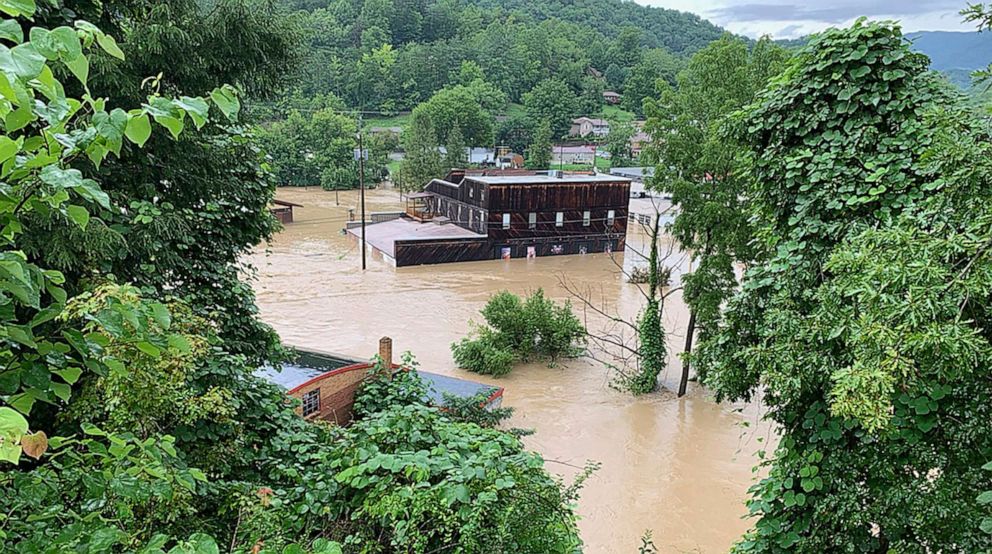 PHOTO: Appalshop building sits flooded after extreme weather in Whitesburg, Ky., July 28, 2022.