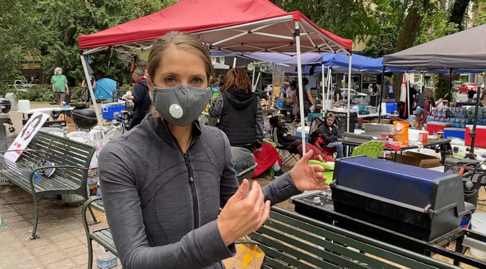PHOTO: ABC News correspondent Kayna Whitworth reports from Portland, Ore., Wednesday, July 22, 2020, on protests that have garnered increasing violence with the presence of federal law enforcement.