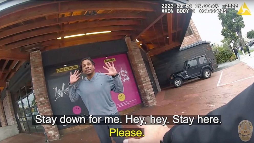PHOTO: A screengrab of a video released by LAPD on YouTube shows the LAPD interaction with Keenan Anderson, who died after being tased by police on Jan. 3, 2023.