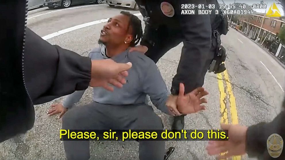 PHOTO: A screengrab of a video released by LAPD on YouTube shows the LAPD interaction with Keenan Anderson, who died after being tased by police on Jan. 3, 2023.