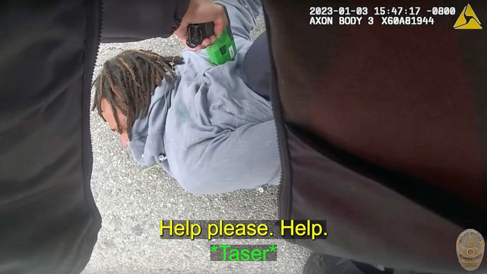 PHOTO: A screengrab of a video released by LAPD on YouTube shows the LAPD interaction with Keenan Anderson, who died after being tased by police on Jan. 3, 2023.