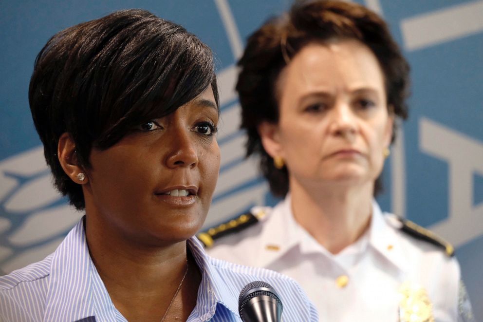 PHOTO: Atlanta Mayor Keisha Lance Bottoms at a press conference with Police Chief Erica Sheilds, May 30, 2020, in Atlanta.