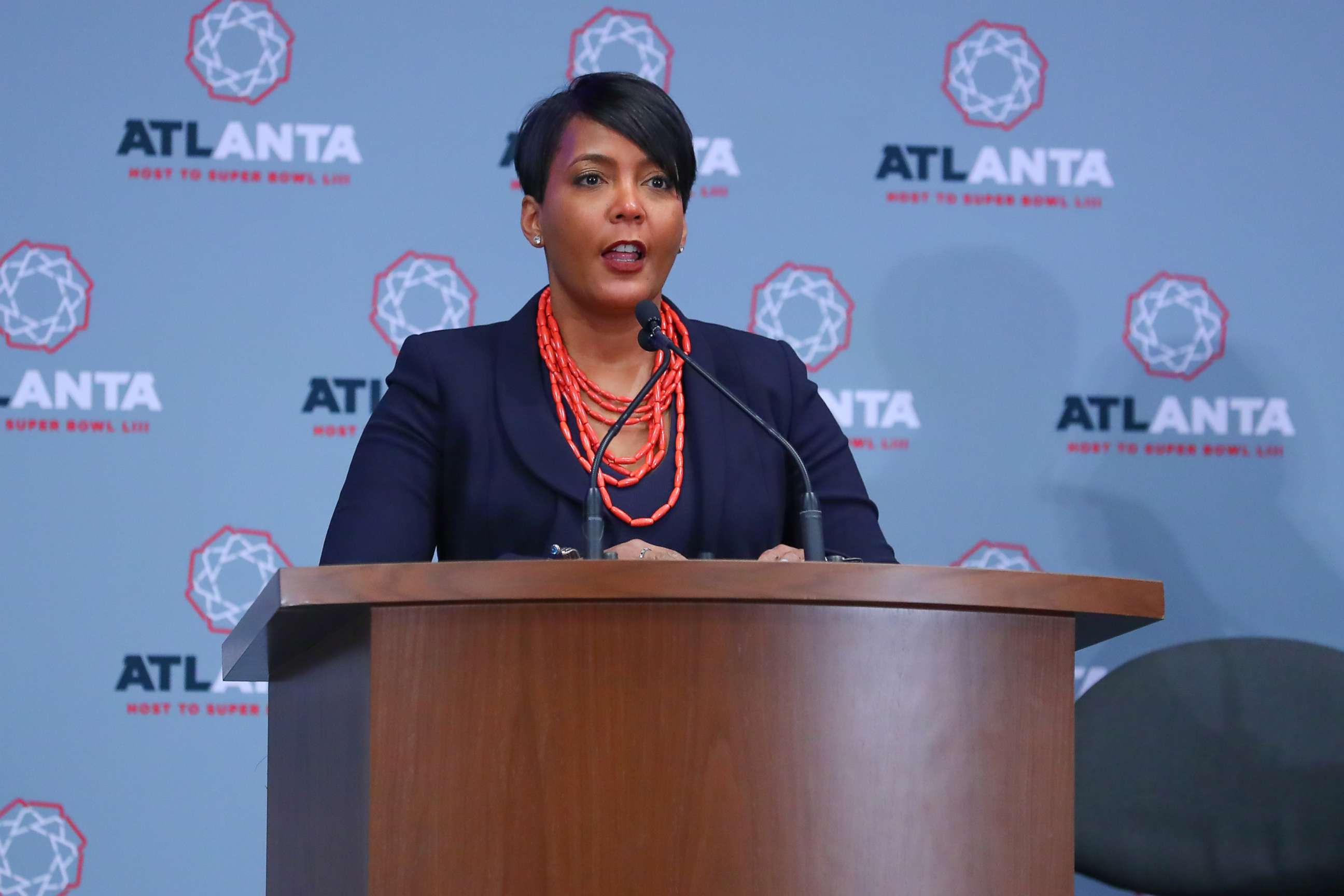PHOTO: In this Jan. 28, 2019, file photo, City of Atlanta Mayor Keisha Lance Bottoms speaks during the Super Bowl LIII Atlanta Host Committee Press Conference at the Georgia World Congress Center in Atlanta.