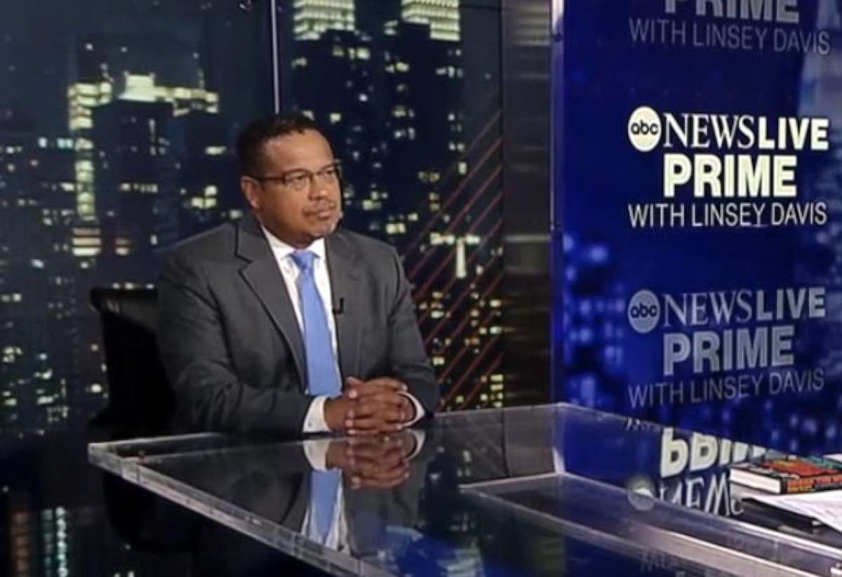 PHOTO: Keith Ellison is shown during an interview with ABC News Live.