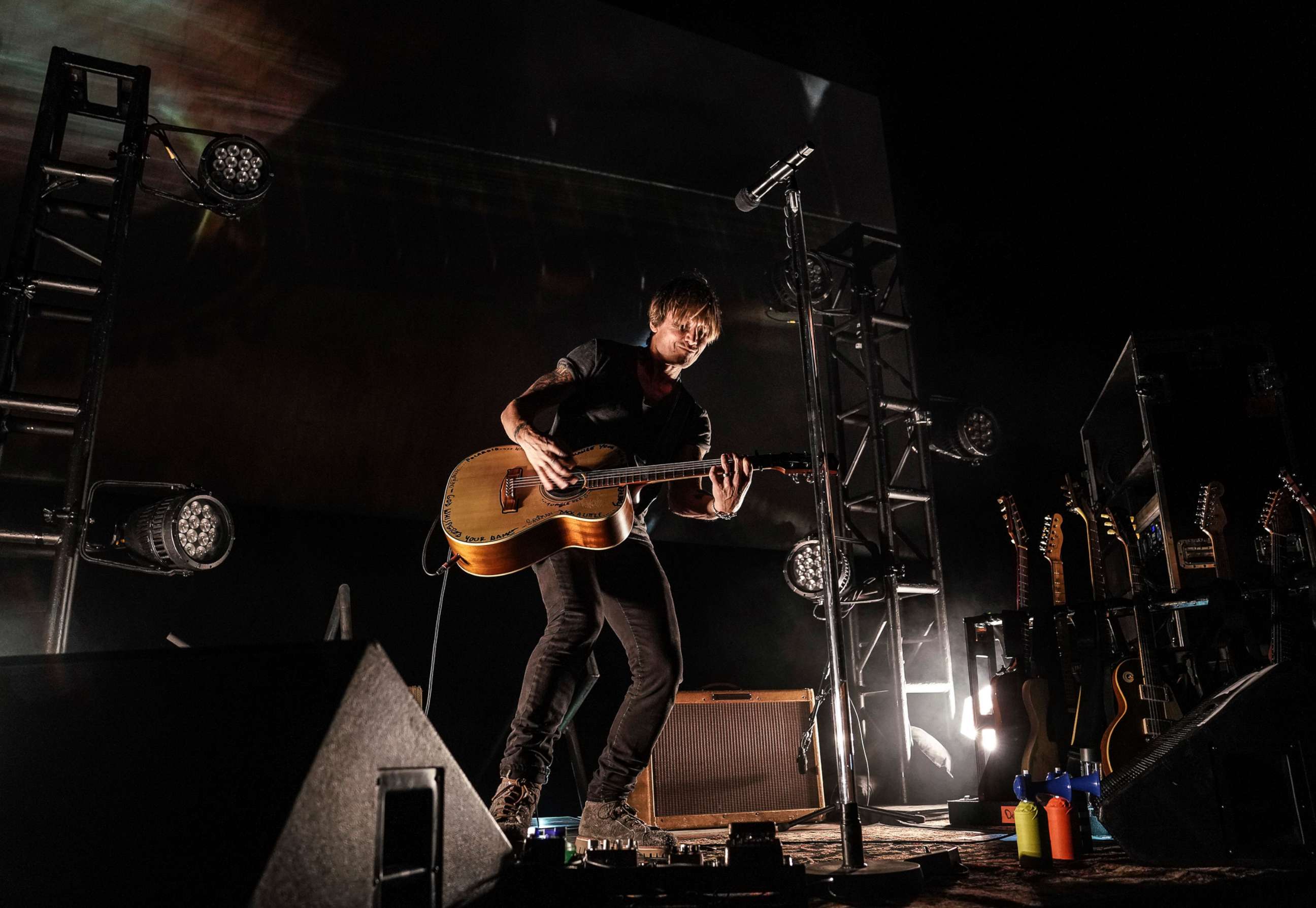PHOTO: Keith Urban performs for first responders at the Stardust Drive In Theatre in Watertown, Tenn. May 14, 2020.