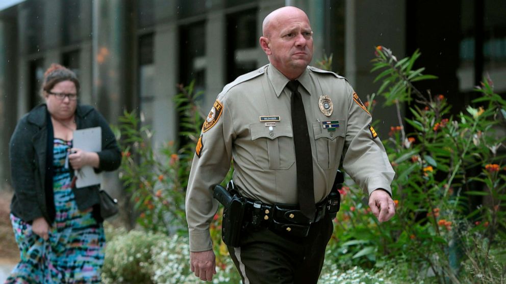 PHOTO: St. Louis County police Sgt. Keith Wildhaber returns from lunch break to the St. Louis County courthouse on the third day of his discrimination case against the county in Clayton, Mo., Oct. 24, 2019.