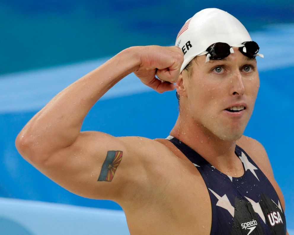 PHOTO: Relay swimmer Klete Keller reacts after a men's 4x200-meter freestyle relay heat during the Beijing 2008 Olympics, Aug. 12, 2008.