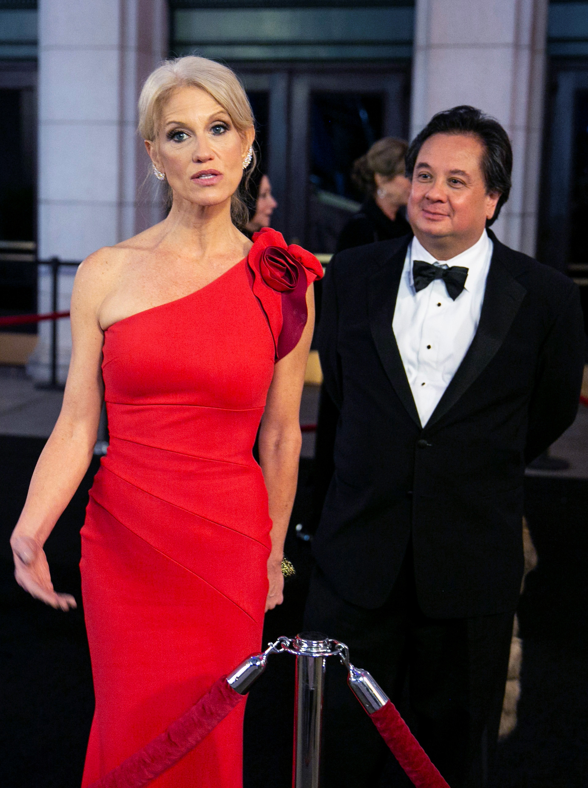 PHOTO: White House Counselor Kellyanne Conway and her husband George Conway arrive for a dinner at Union Station on the eve of the 58th presidential inauguration in Washington, D.C., Jan. 19, 2017.
