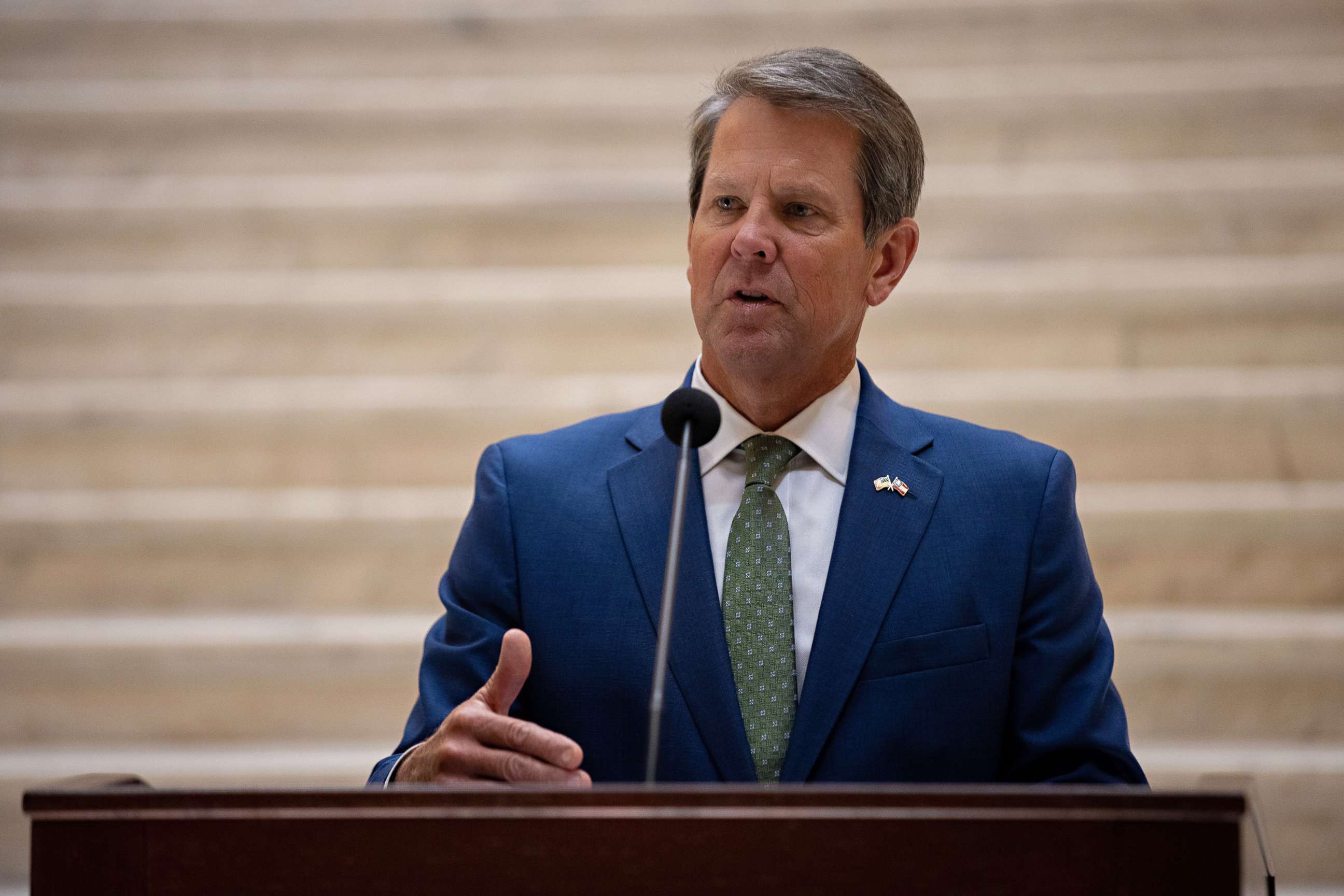 PHOTO: Governor Brian Kemp holds a press conference at the Georgia State Capitol in Atlanta on Human Trafficking in the state, Aug. 19, 2020.