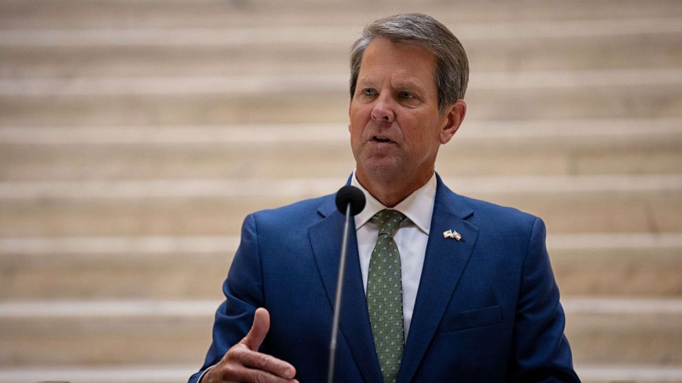 PHOTO: Governor Brian Kemp holds a press conference at the Georgia State Capitol in Atlanta on Human Trafficking in the state, Aug. 19, 2020.