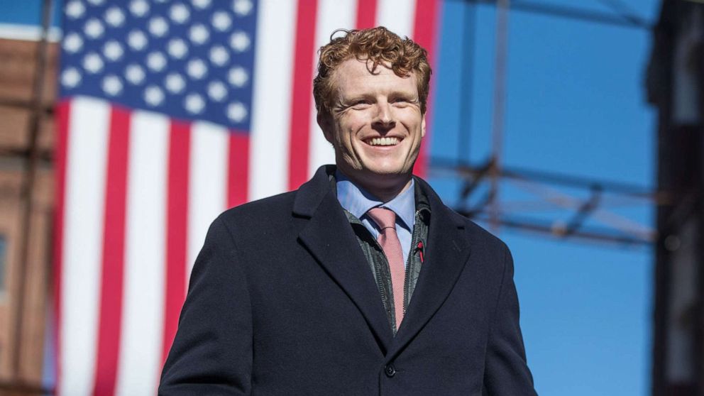 Rep. Joe Kennedy III takes the stage before introducing Sen. Elizabeth Warren (D-MA) during her event announcing her official bid for President, Feb. 9, 2019, in Lawrence, Mass.
