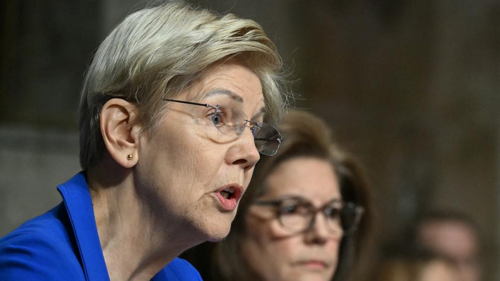 PHOTO: Sen. Elizabeth Warren, Democrat from Massachusetts, questions Robert F. Kennedy Jr. during a Senate Finance Committee hearing on Kennedy's nomination to be Health and Human Services Secretary, on Capitol Hill in Washington, Jan. 29, 2025.