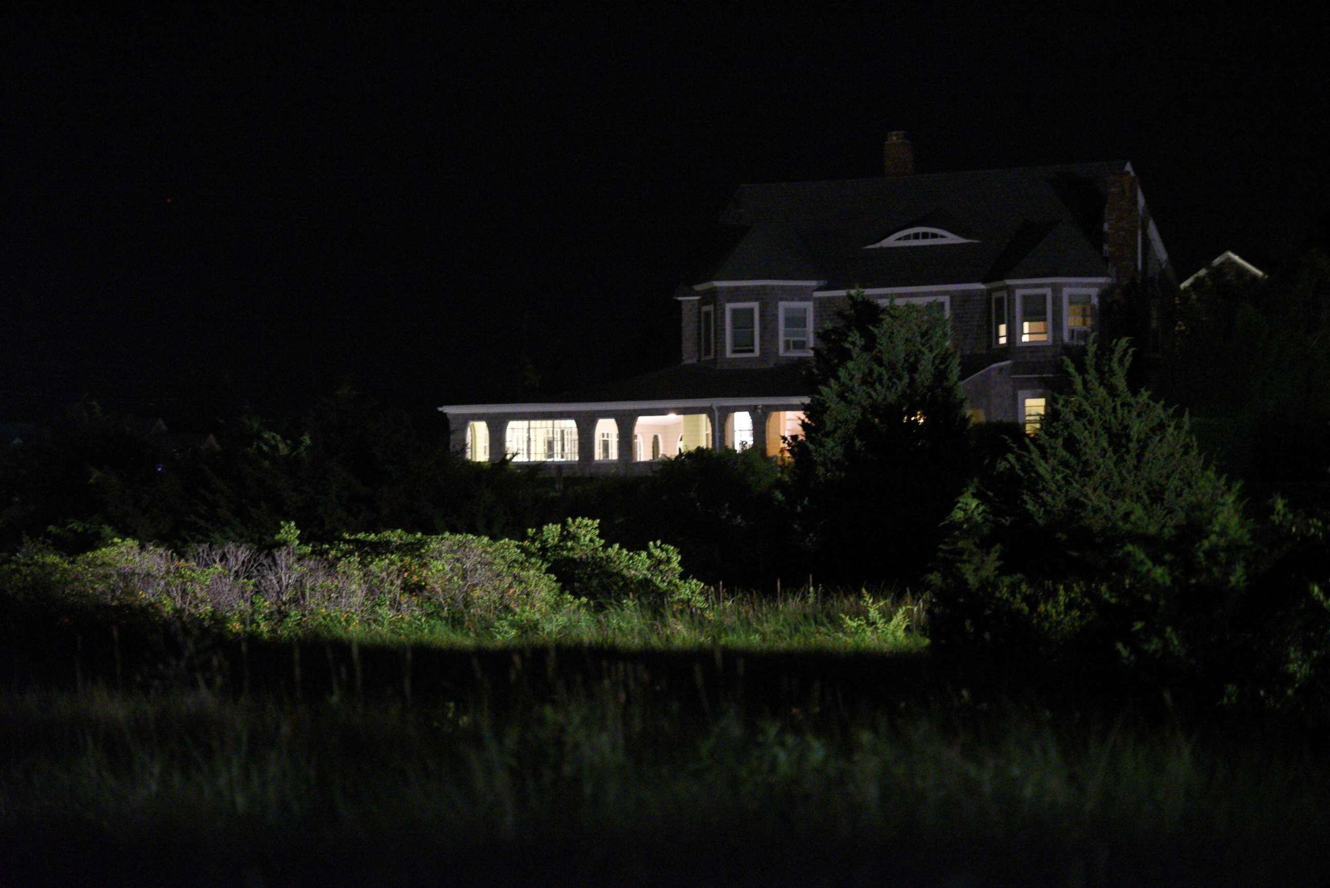 PHOTO: The lights are on at the Hyannis Port Yacht Club by the Kennedy Compound where police are investigating the death of Saoirse Kennedy Hill, the granddaughter of the late Robert F. Kennedy, in Hyannis Port, Mass. Aug. 1, 2019.