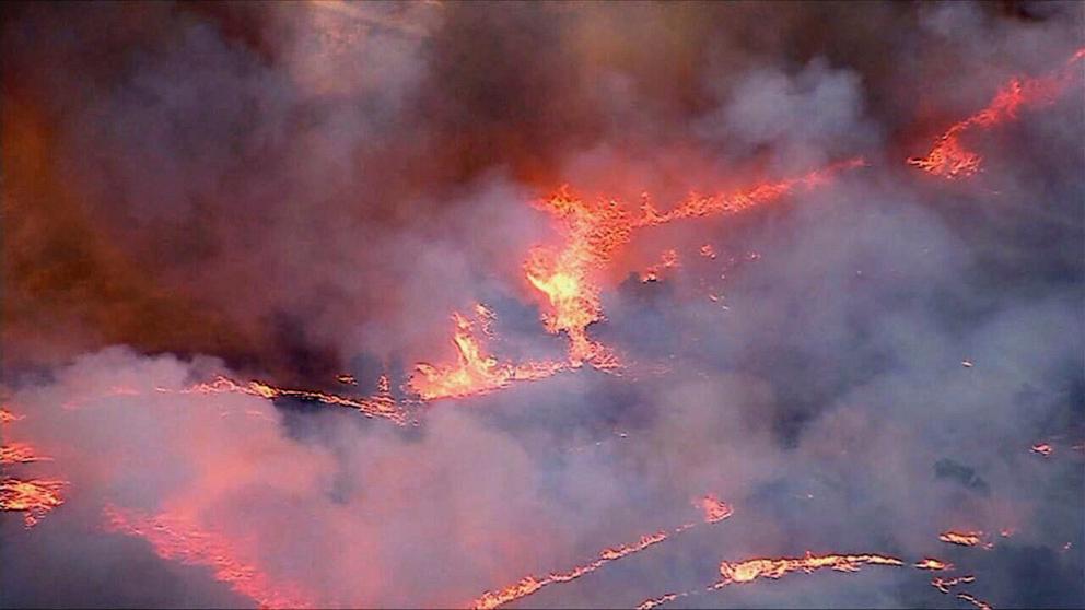 PHOTO: In this screen grab from a video, the Kenneth Fire is shown in Los Angeles County, Calif., on Jan. 9, 2025.