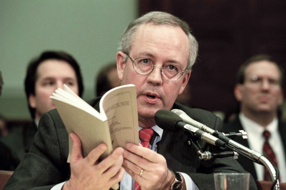 PHOTO: Independent Counsel Kenneth Starr addresses the House Judiciary Committee regarding U.S. President Bill Clinton's impeachment in Washington, Nov. 19, 1998.