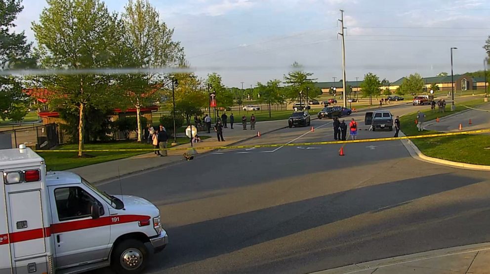 PHOTO:  Two people were injured in the parking lot of East Kentwood Crossroads Alternative High School where a graduation was taking place on its football field with 400 people in attendance, in Kent County, Mich.