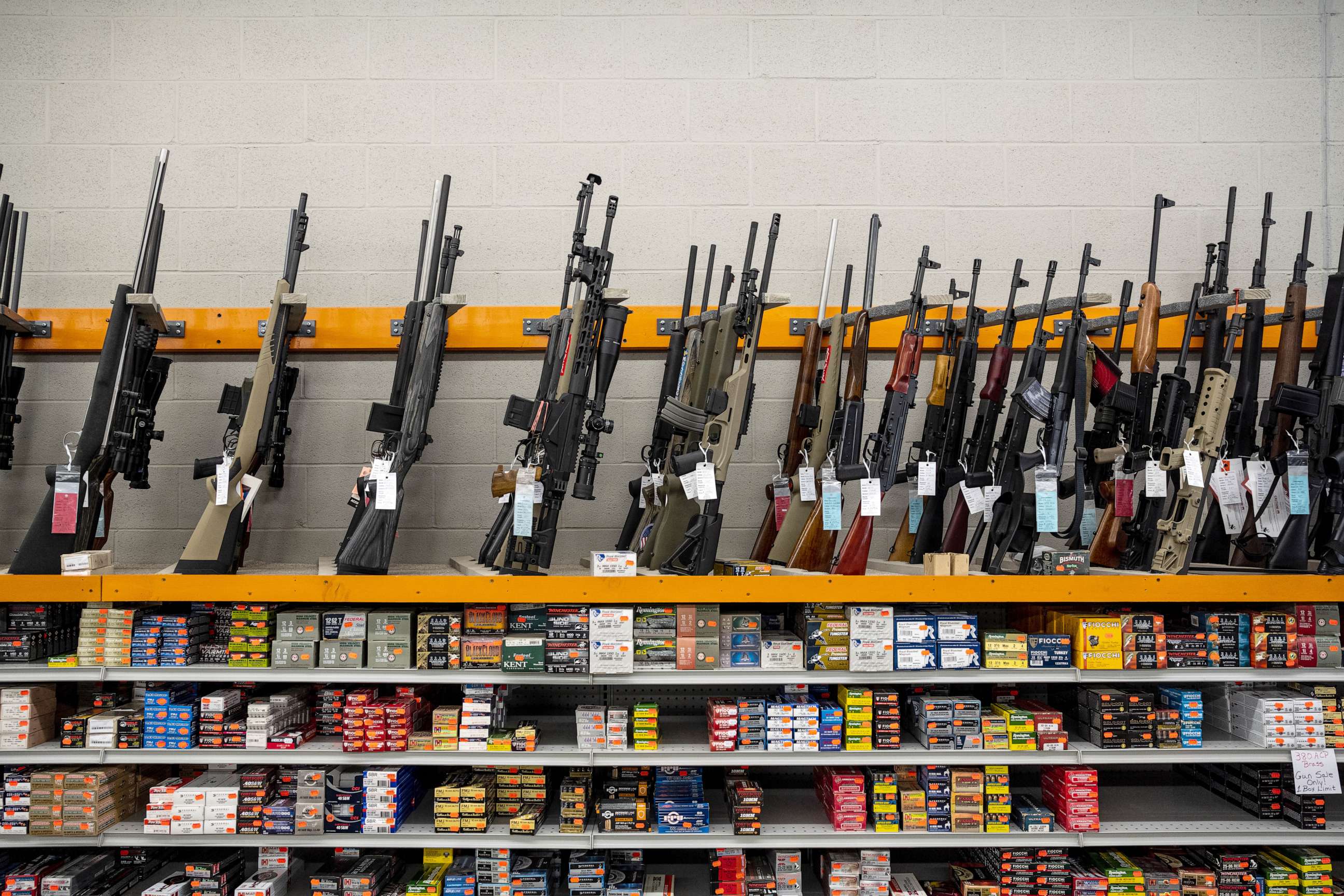 PHOTO: Rifles and ammunition for sale at Knob Creek Gun Range in West Point, Kentucky, July 22, 2021.
