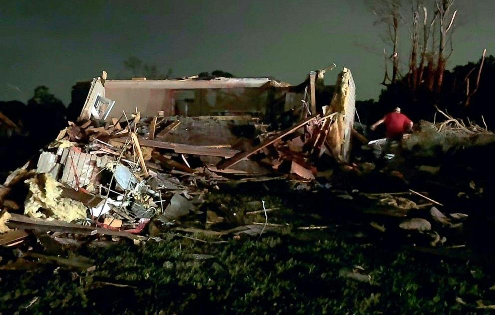 PHOTO: In this still image obtained from the Laurel County Fiscal Court in Kentucky, local residents search through tornado damage in Laurel County near London, Kentucky, on May 17, 2025.