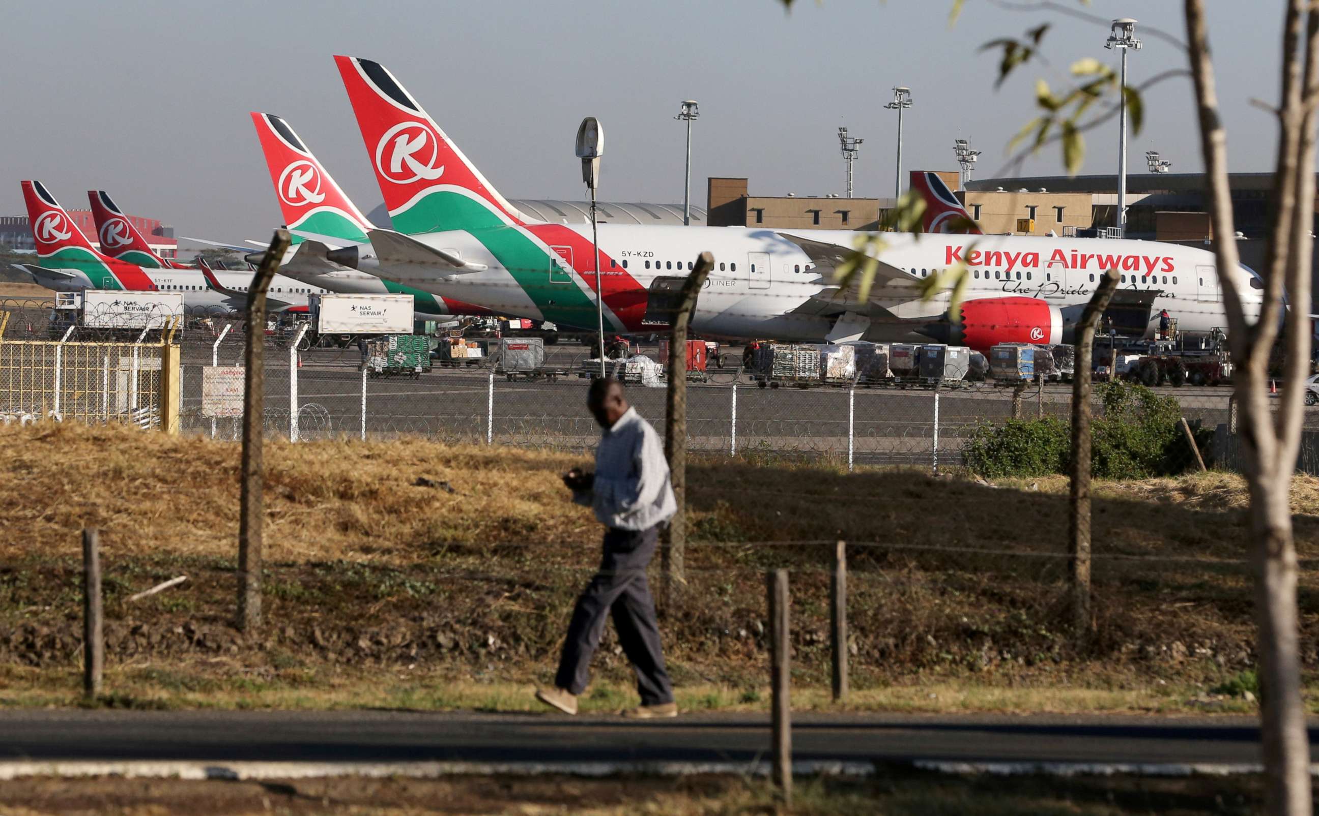 PHOTO: Kenya Airways planes are seen parked at the Jomo Kenyatta International Airport near Nairobi, Kenya, March 6, 2019.