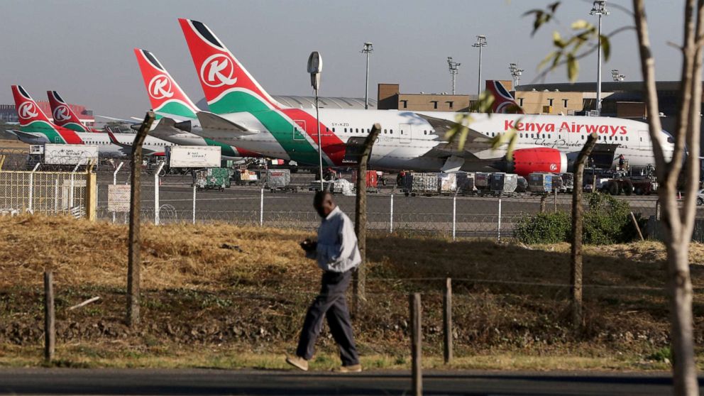 PHOTO: Kenya Airways planes are seen parked at the Jomo Kenyatta International Airport near Nairobi, Kenya, March 6, 2019.