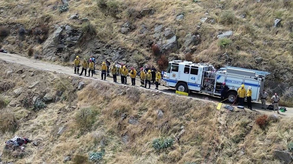 PHOTO: Kern County Fire Department rescued a person from a pickup truck that was found in the bottom of a 100-foot ravine between the communities of Arvin and Stallion Springs, Calif., Sept. 2, 2023.