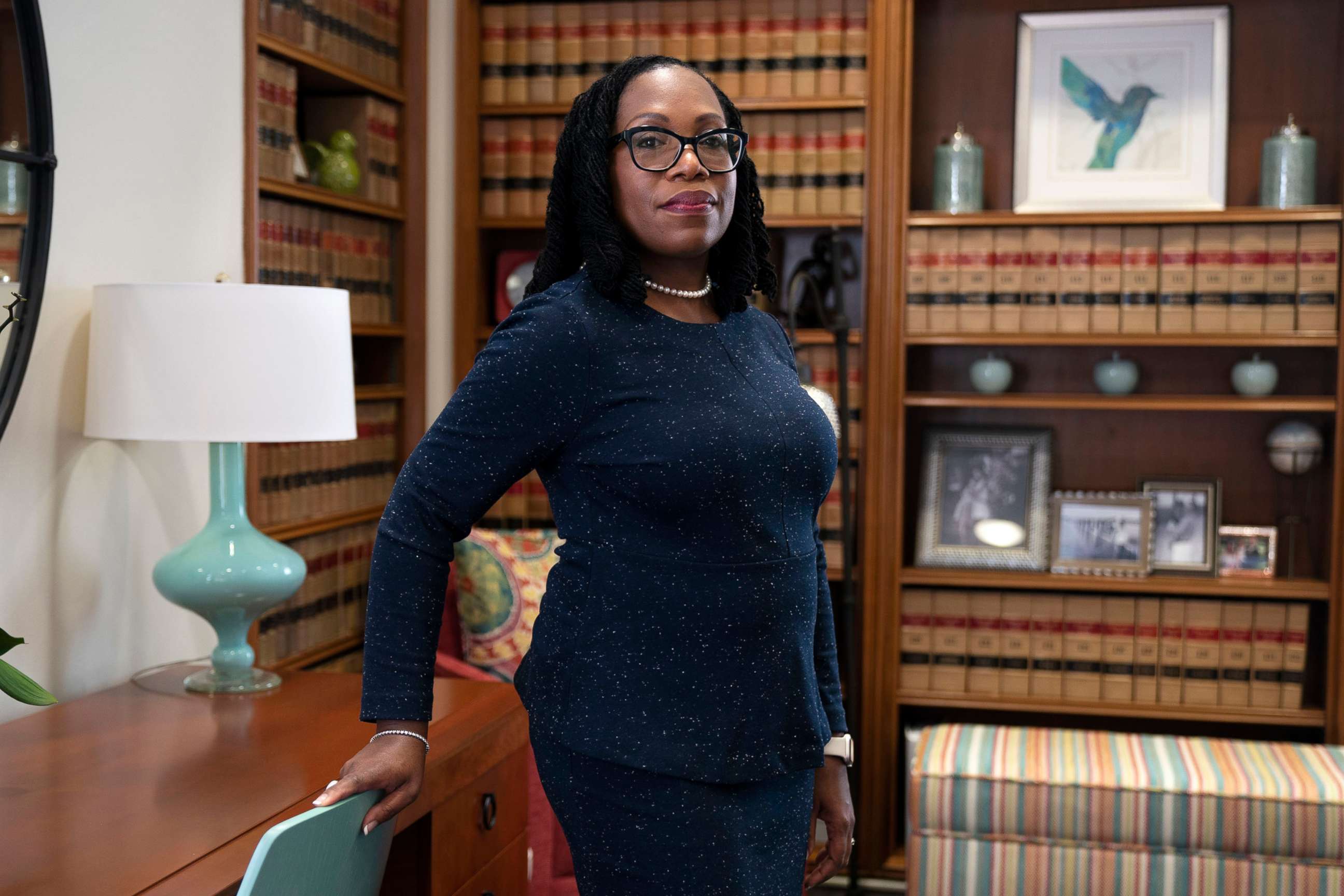 PHOTO: Judge Ketanji Brown Jackson, a U.S. Circuit Judge on the U.S. Court of Appeals for the District of Columbia Circuit, poses for a portrait, on Feb., 18, 2022, in her office at the court in Washington, D.C.