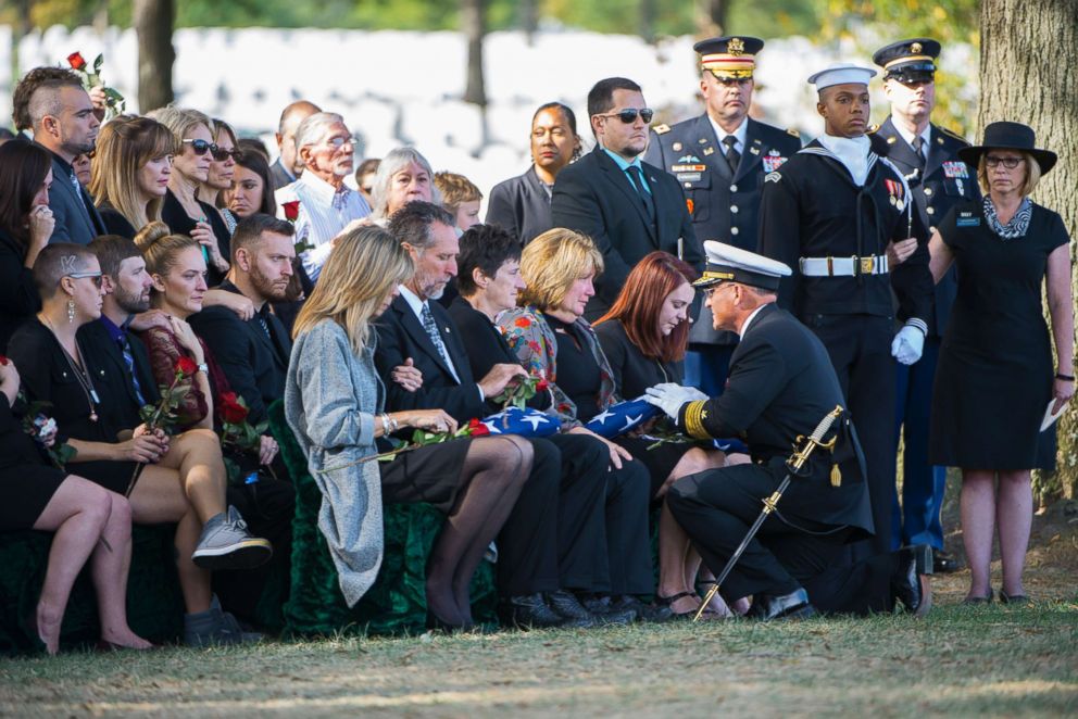 PHOTO: The family of Kevin Bushell at his funeral in Arlington National Cemetery in October 2017. Kevin was killed after the destroyer USS McCain collided with a merchant ship off the coast of Singapore on August 21, 2017.