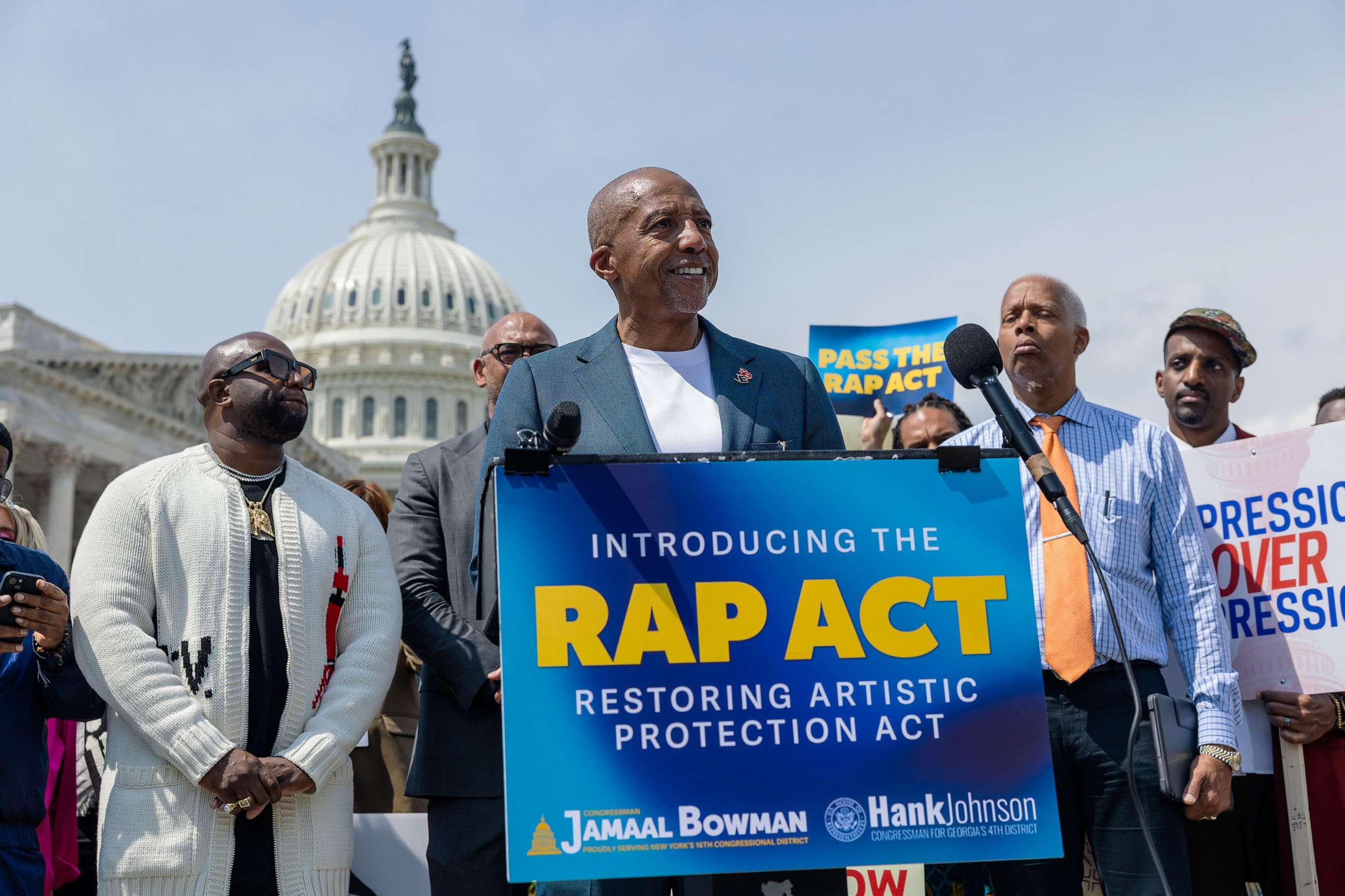 PHOTO: Kevin Liles, CEO of 300 Entertainment, speaks at a press conference on the re-introduction of Restoring Artistic Protection Act (RAP Act) in Washington, D.C., on April 27th, 2023.