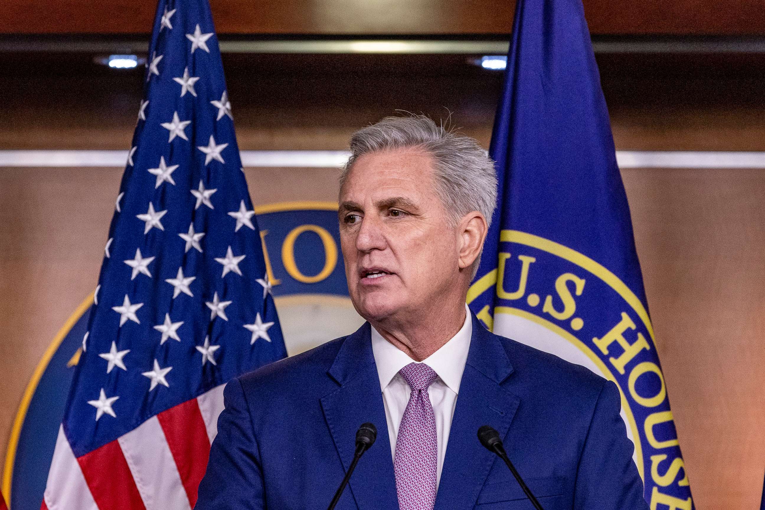 PHOTO: House Minority Leader Kevin McCarthy holds his weekly news conference at the U.S. Capitol on March 9, 2022, in Washington, D.C.