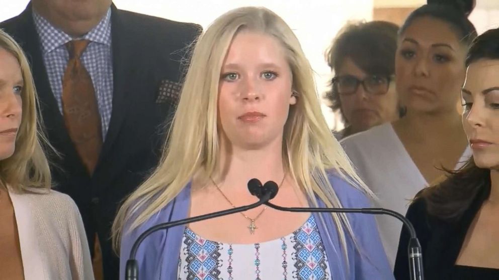 PHOTO: Autumn Blainey, 16, one of several gymnasts abused by a disgraced former USA Gymnastics team doctor, speaks at a news conference in Austin, Texas, May 10, 2018.