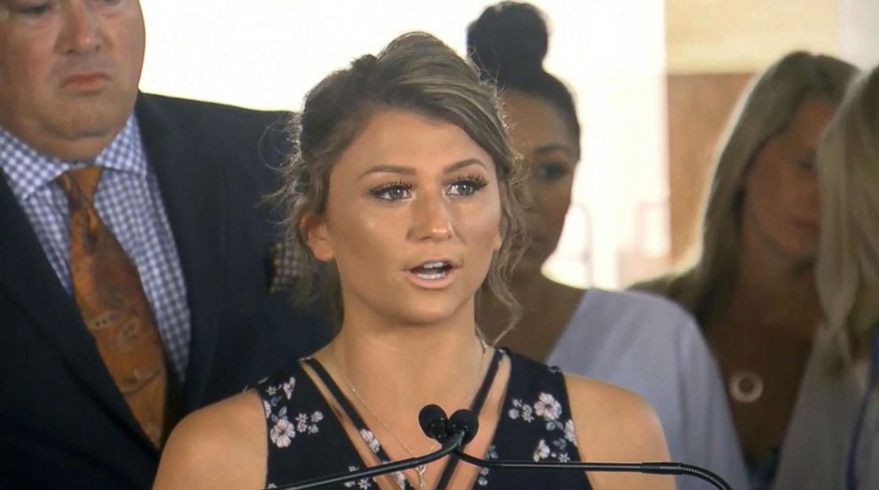 PHOTO: Lindsey Lemke, one of several gymnasts abused by a disgraced former USA Gymnastics team doctor, speaks at a news conference in Austin, Texas, May 10, 2018.