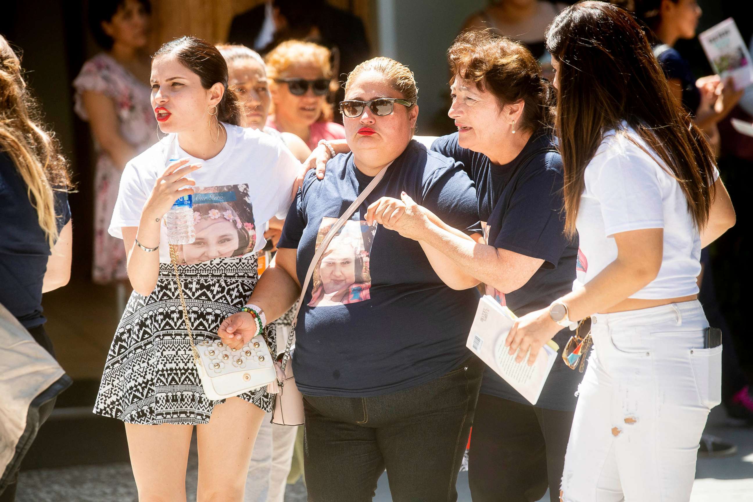 PHOTO: Lorena Pimentel de Salazar, center, leaves a funeral for her daughter Keyla Salazar, 13, on Aug. 6, 2019, in San Jose, Calif.
