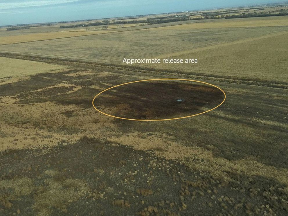 PHOTO: An aerial view shows the darkened ground of an oil spill which shut down the Keystone pipeline between Canada and the United States, located in an agricultural area near Amherst, South Dakota, U.S., in this photo provided November 17, 2017.