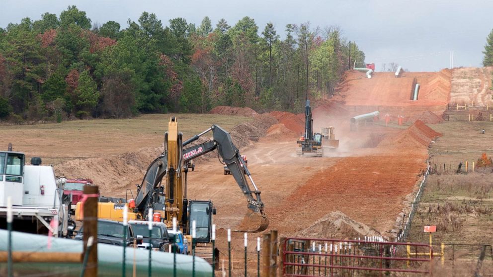 Crews work on construction of the TransCanada Keystone XL Pipeline near County Road 363 and County Road 357, east of Winona, Texas, Dec. 3, 2012.