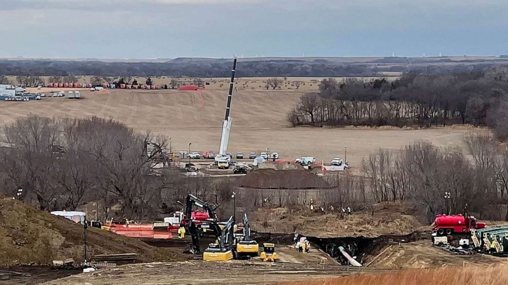 PHOTO: FILE - A view of the land repair work underway at site of an oil spill from Keystone Pipeline, located north of Washington, Kansas, Dec. 15, 2022.