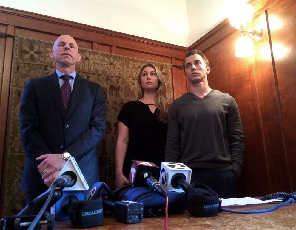 PHOTO: Lawyer Anthony Douglas Rappaport speaks at a news conference with his clients, Denise Huskins and her boyfriend Aaron Quinn, right, in San Francisco, Sept. 29, 2016.