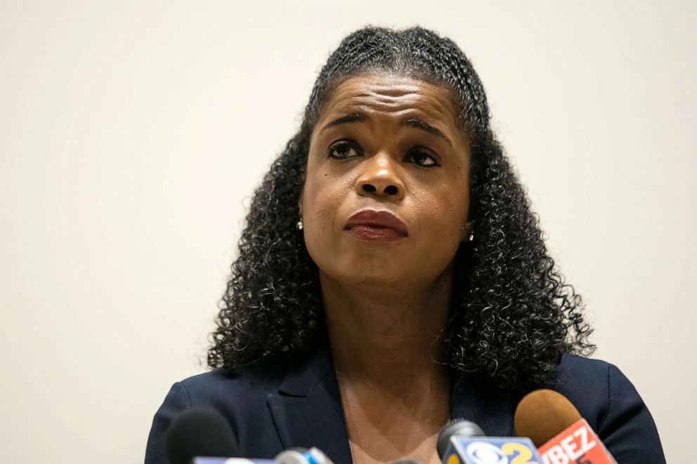 PHOTO: Cook County State's Attorney Kim Foxx speaks during a news conference after looting broke out overnight in the Loop and surrounding neighborhoods in Chicago, Aug. 10, 2020.