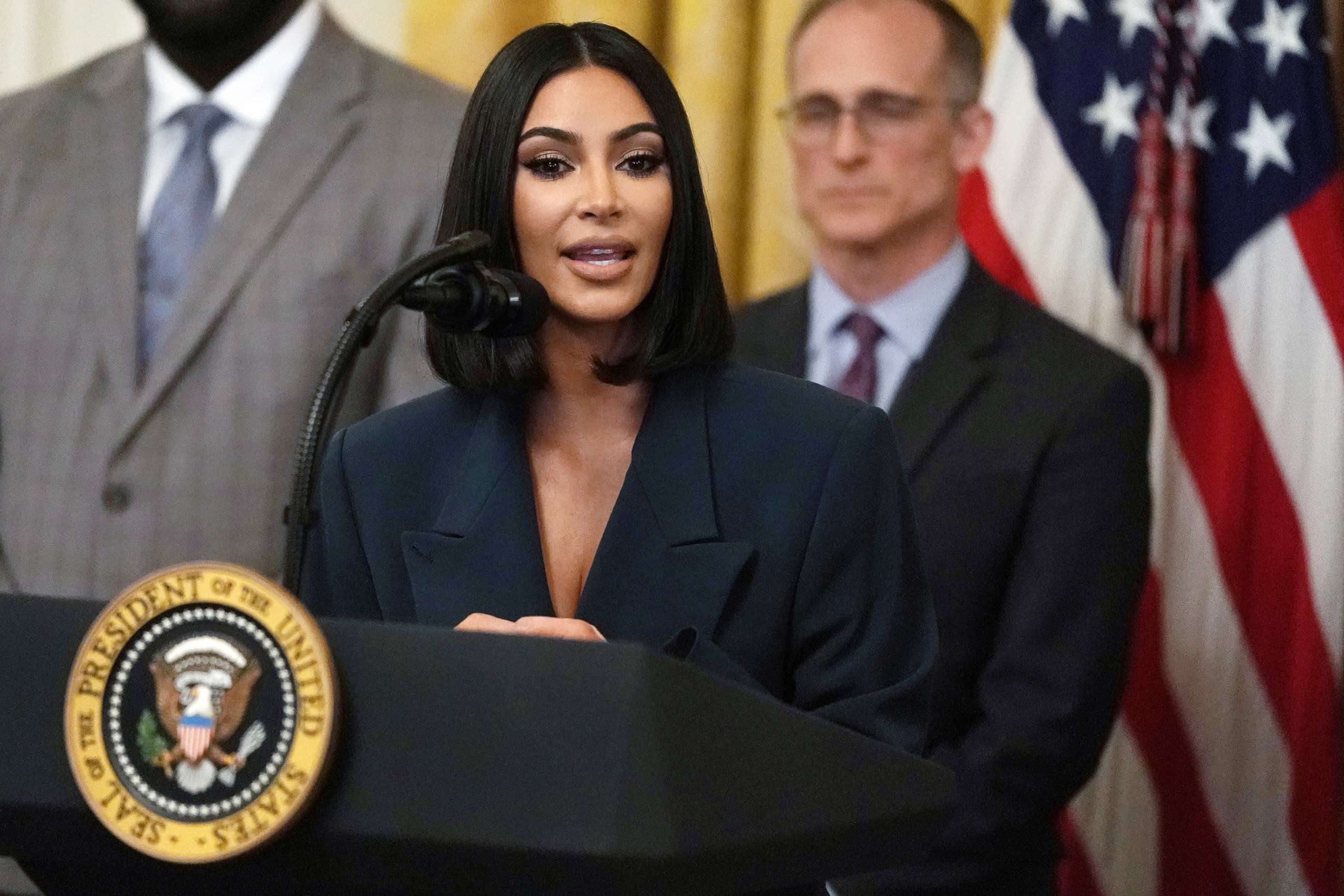 PHOTO:  Kim Kardashian West speaks during a second chance hiring and criminal justice reform event at the White House, June 13, 2019.