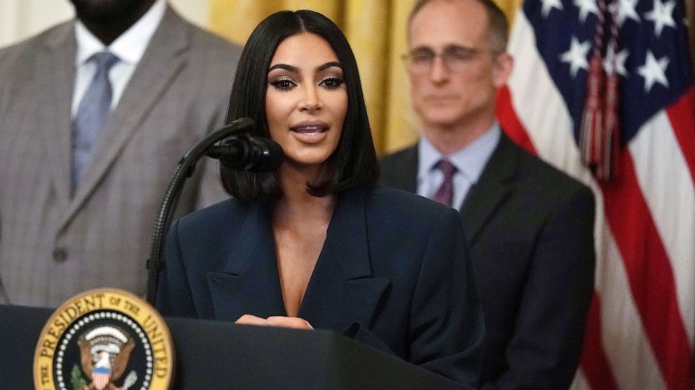 PHOTO:  Kim Kardashian West speaks during a second chance hiring and criminal justice reform event at the White House, June 13, 2019.