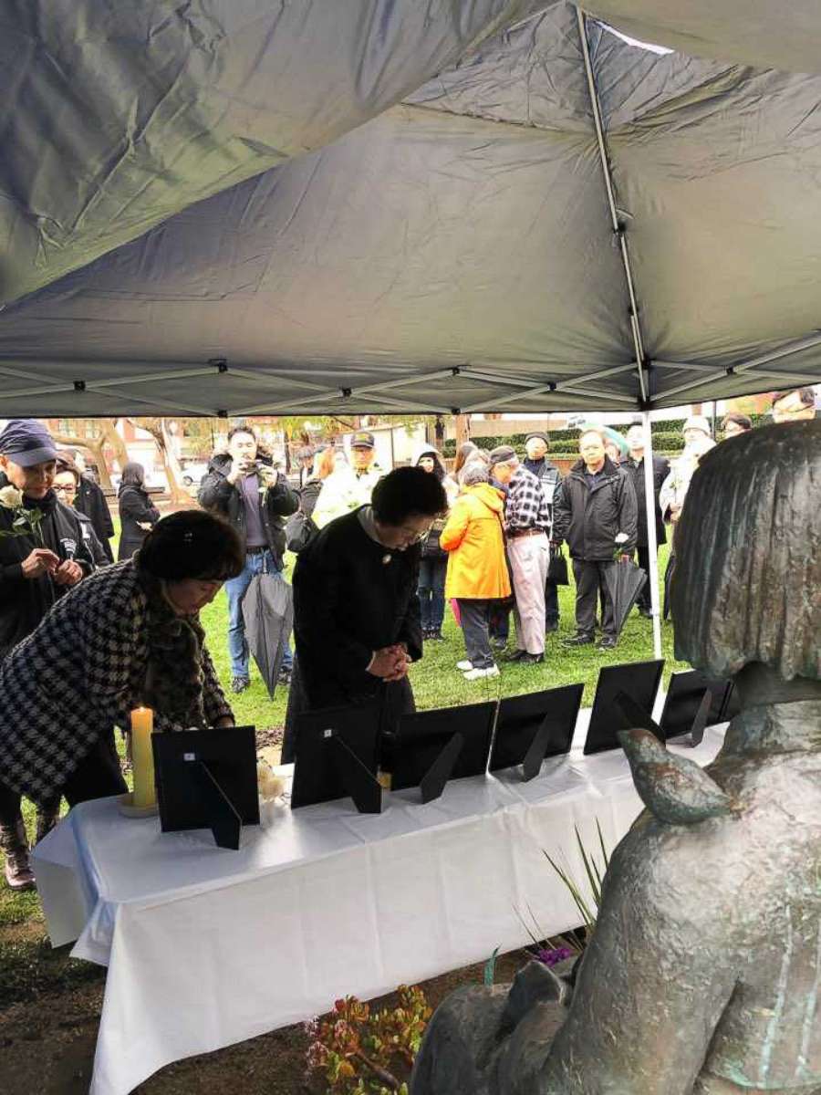 PHOTO: Mourners at Kim Bok-dong's memorial in Central Park Glendale, Calif., Feb. 3rd, 2019. 