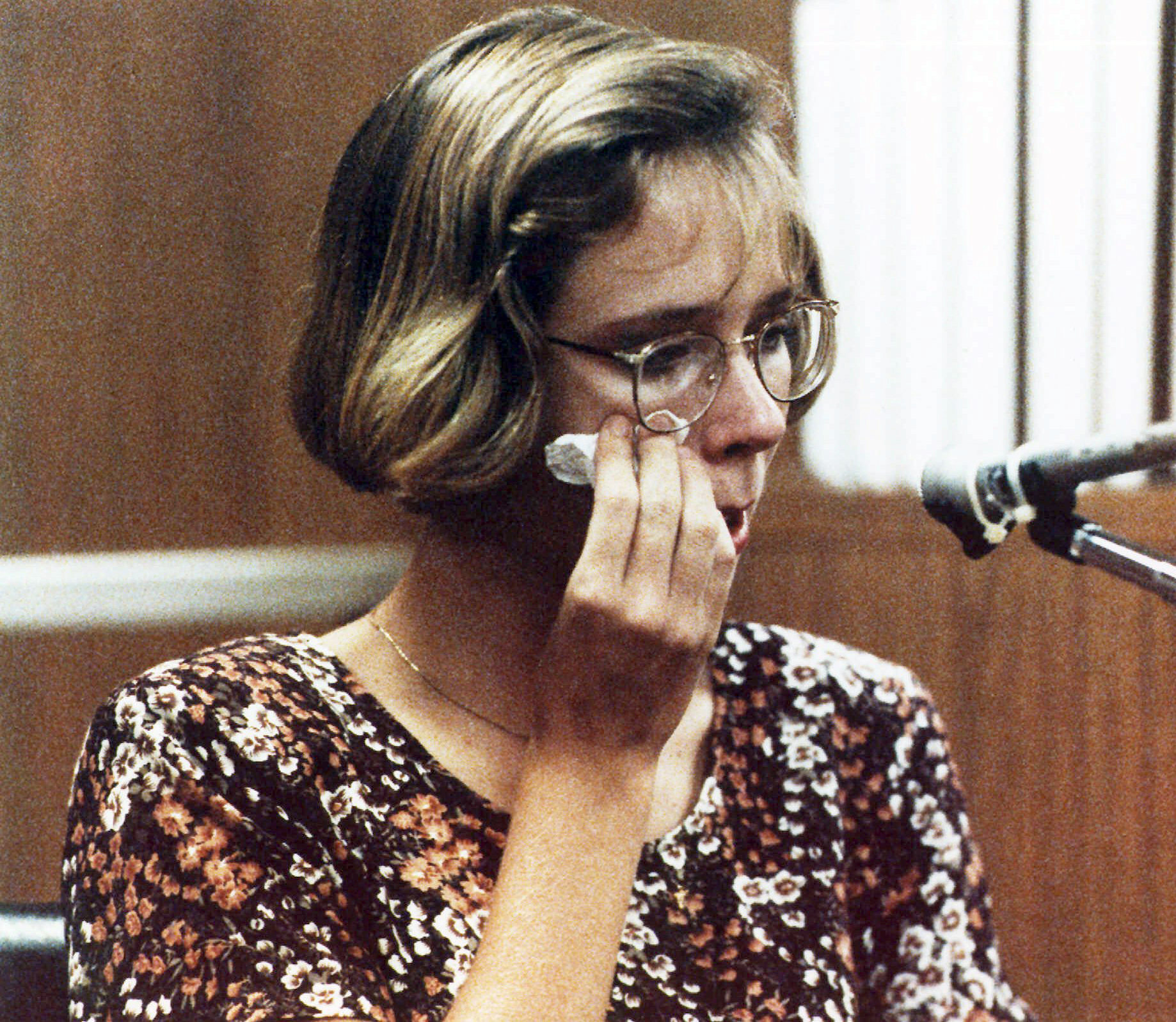 PHOTO: Kimberly Mays, 14, wipes a tear on the witness stand during questioning at her divorce trial to sever ties from her parents in Sarasota, Fla., Aug. 5, 1993.