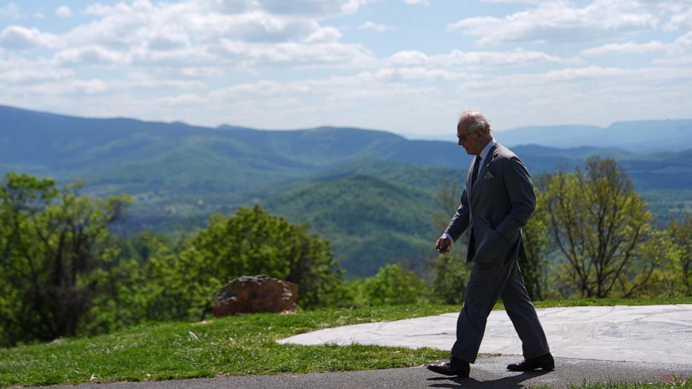 PHOTO: Britain's King Charles III walks at Shenandoah National Park in Front Royal, Va., April 30, 2026. 