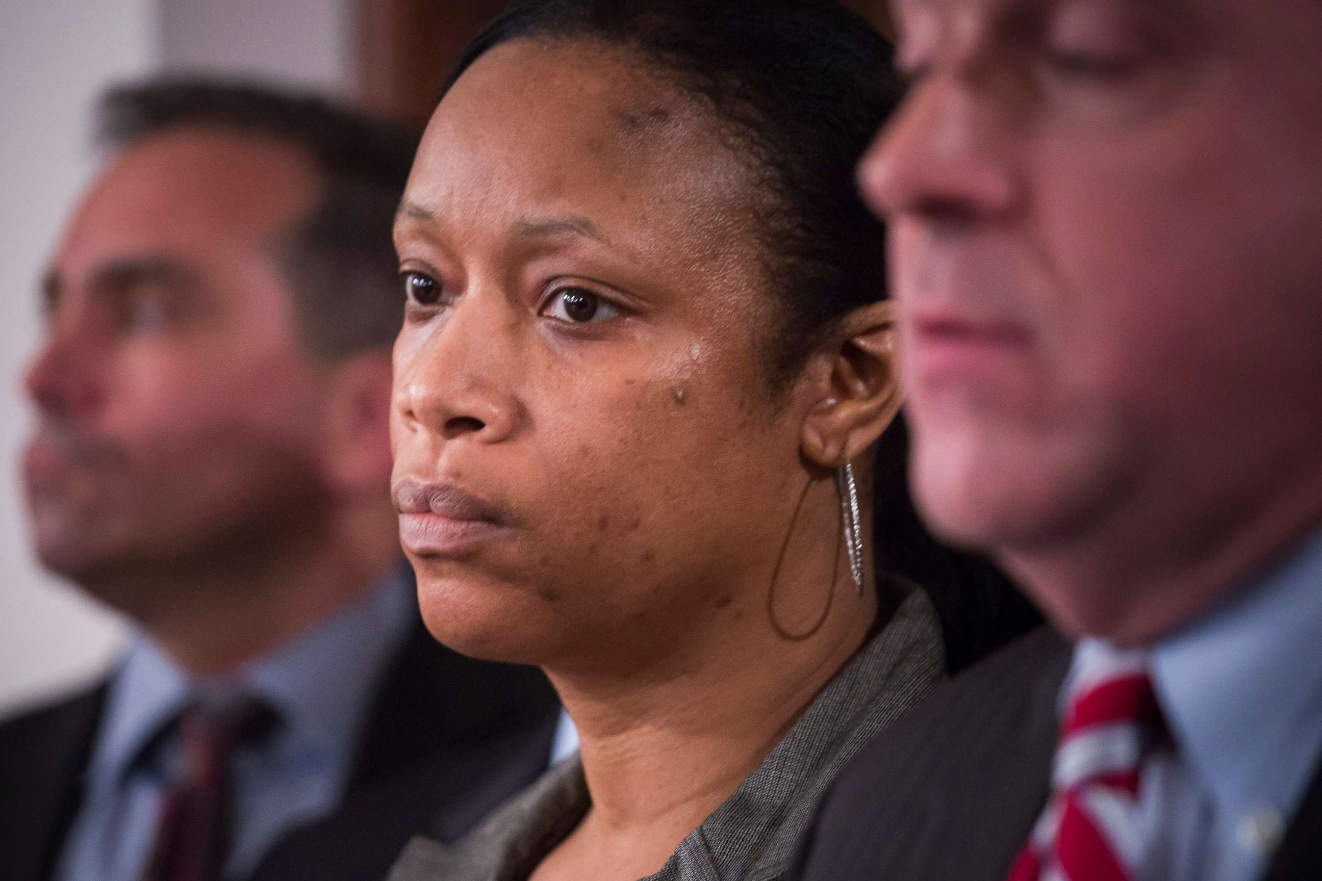 PHOTO: Sgt. Kizzy Adonis of the New York Police Department, at a news conference regarding internal disciplinary charges over her role in the 2014 death of Eric Garner, in New York, Jan. 8, 2016.