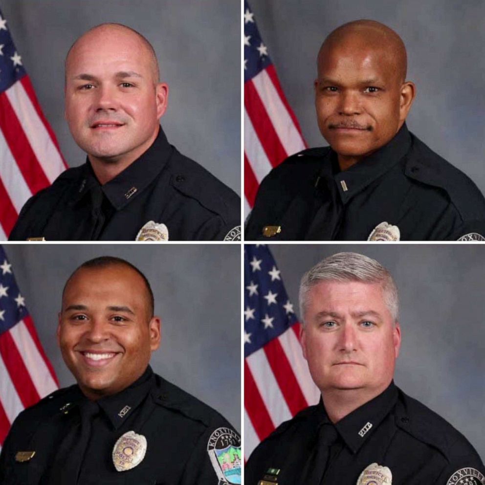 PHOTO: (clockwise from top left) Officer Brian Baldwin, Lt. Stanley Cash, Officer Adam Willson and Officer Jonathan Clabough are shown in undated photos released by the Knoxville Police Department.