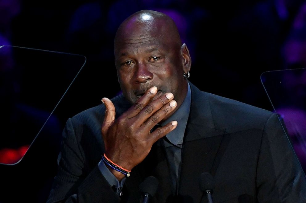 PHOTO: Michael Jordan speaks during The Celebration of Life for Kobe & Gianna Bryant at Staples Center on Feb. 24, 2020, in Los Angeles.